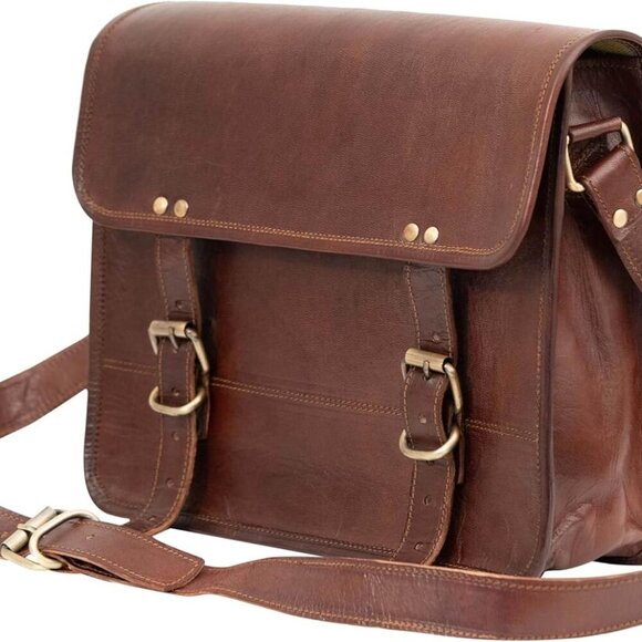 10" Inch Leather Messenger Bag vintage satchel bag Crossbody Bags for Men and Wo - Picture 1 of 8